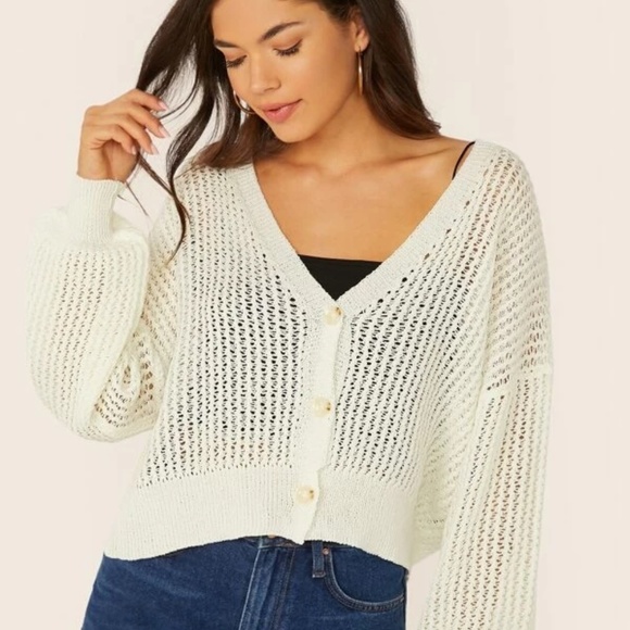 V-Neck Button Front Drop Shoulder Cardigan - Picture 1 of 5